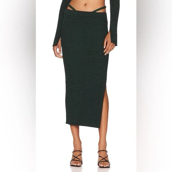 MONROW - Cosmo Rib Knit Midi Skirt – Deep Forest – XS — NWT - Picture 1 of 10